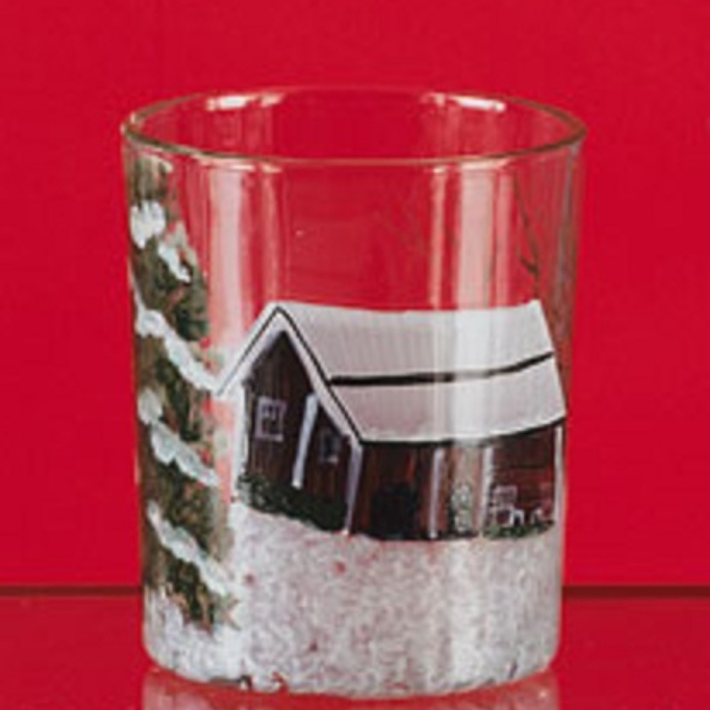 *Hand Painted Snow Covered Barn Scene Votive Glass #79305-B (NWT) #1 50% OFF
